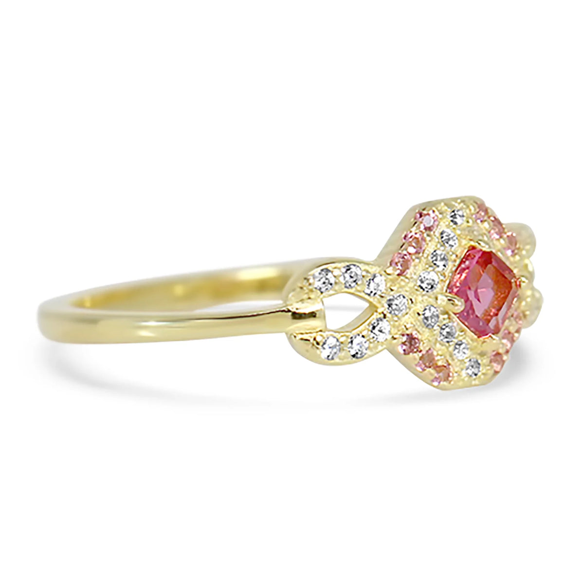 14k Gold Sterling Silver Simulated Pink Sapphire Ring Size 7 L39083