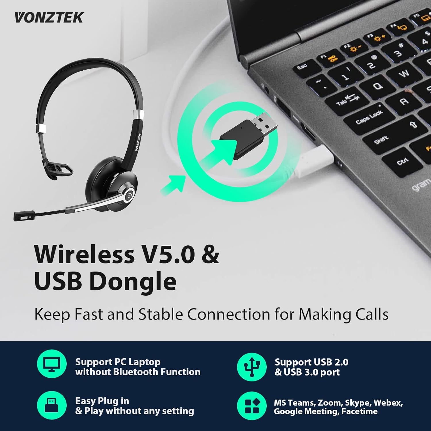 Bluetooth Headset with Microphone, Wireless Headphones with Mic, Noise Canceling, Hands Free Headsets, Pack of 2 H934