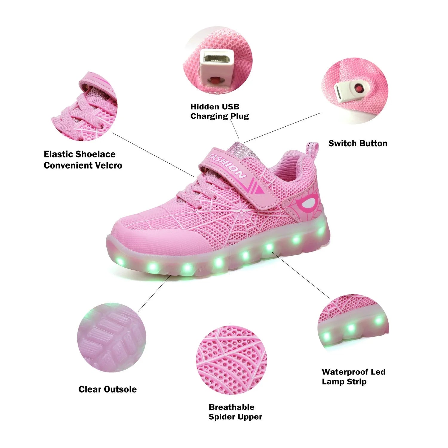 Light Up Shoes (Little Kid 12.5M, Pink/White) F787752