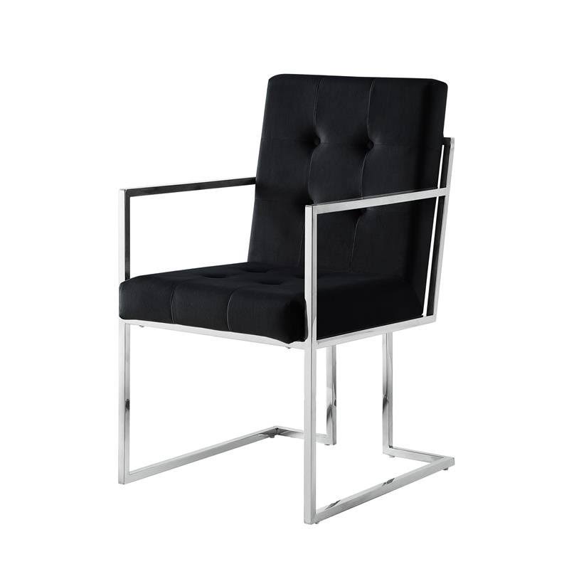 Black Velvet Button Tufted Dining Chair Set of 2 U20723