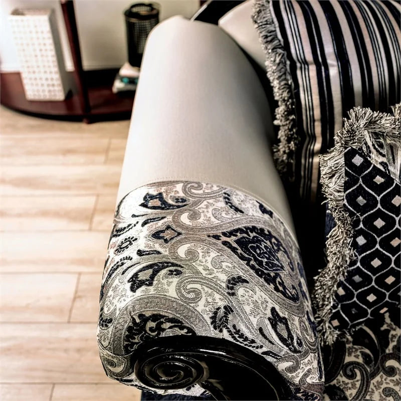 Chenille Upholstered Loveseat with Pillows in Silver L233