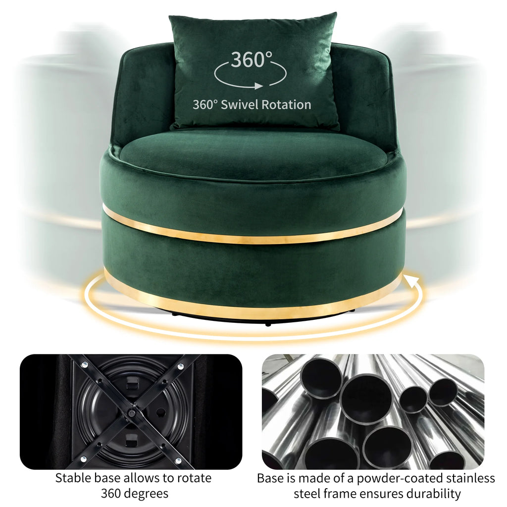 Green Velvet Round Barrel Accent Chair with Seat Cushion R680