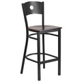 Walnut Wood Seat Black Metal Frame Bar Stool X61868