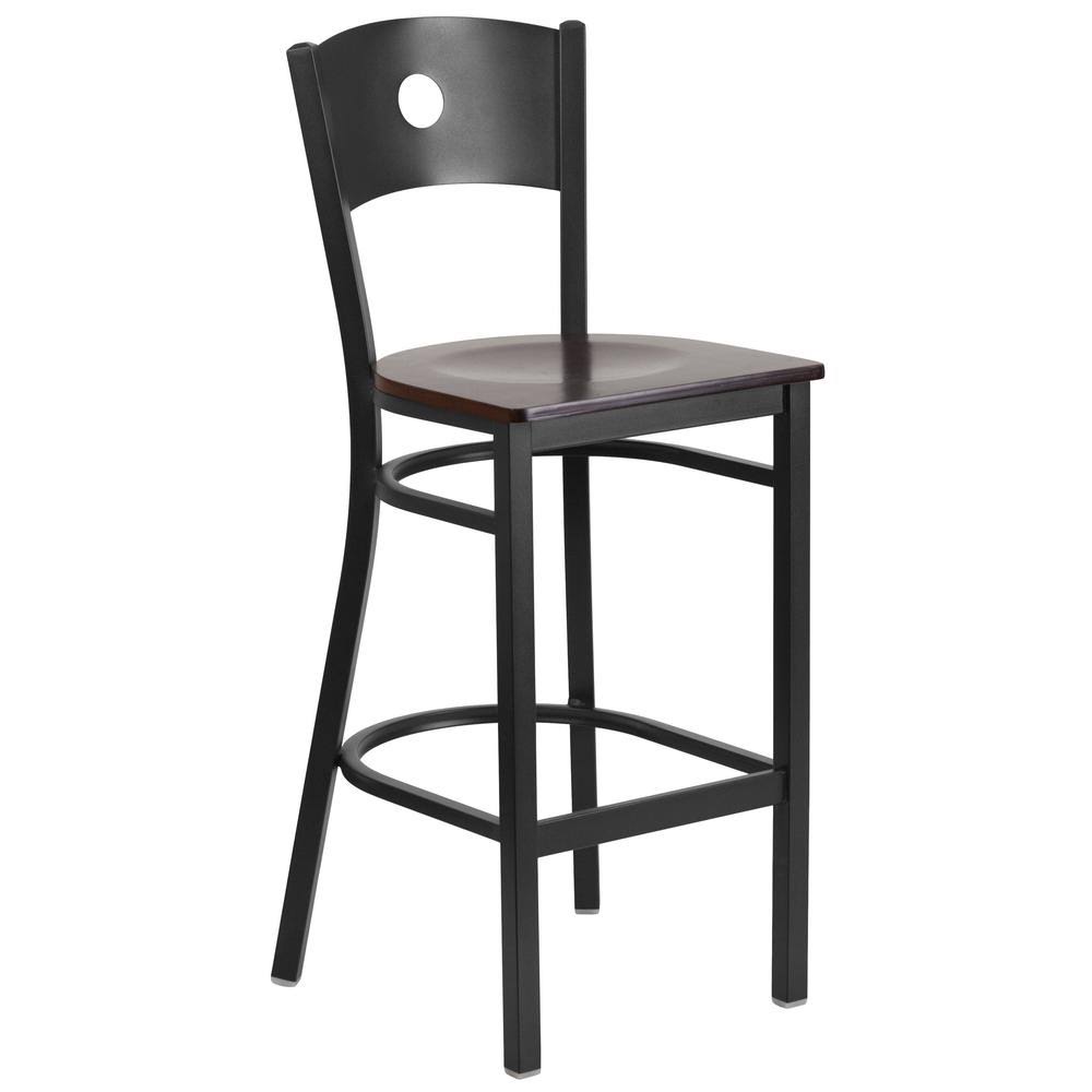 Walnut Wood Seat Black Metal Frame Bar Stool X61868