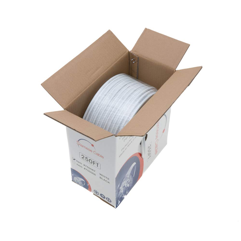 250FT White Siamese RG59/U Cable, 20AWG + 18/2AWG, 95% Shielding P879652