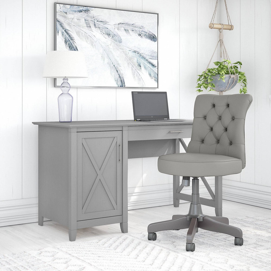 54W Computer Desk with Storage and Mid Back Tufted Office Chair in Cape Cod Gray A3873