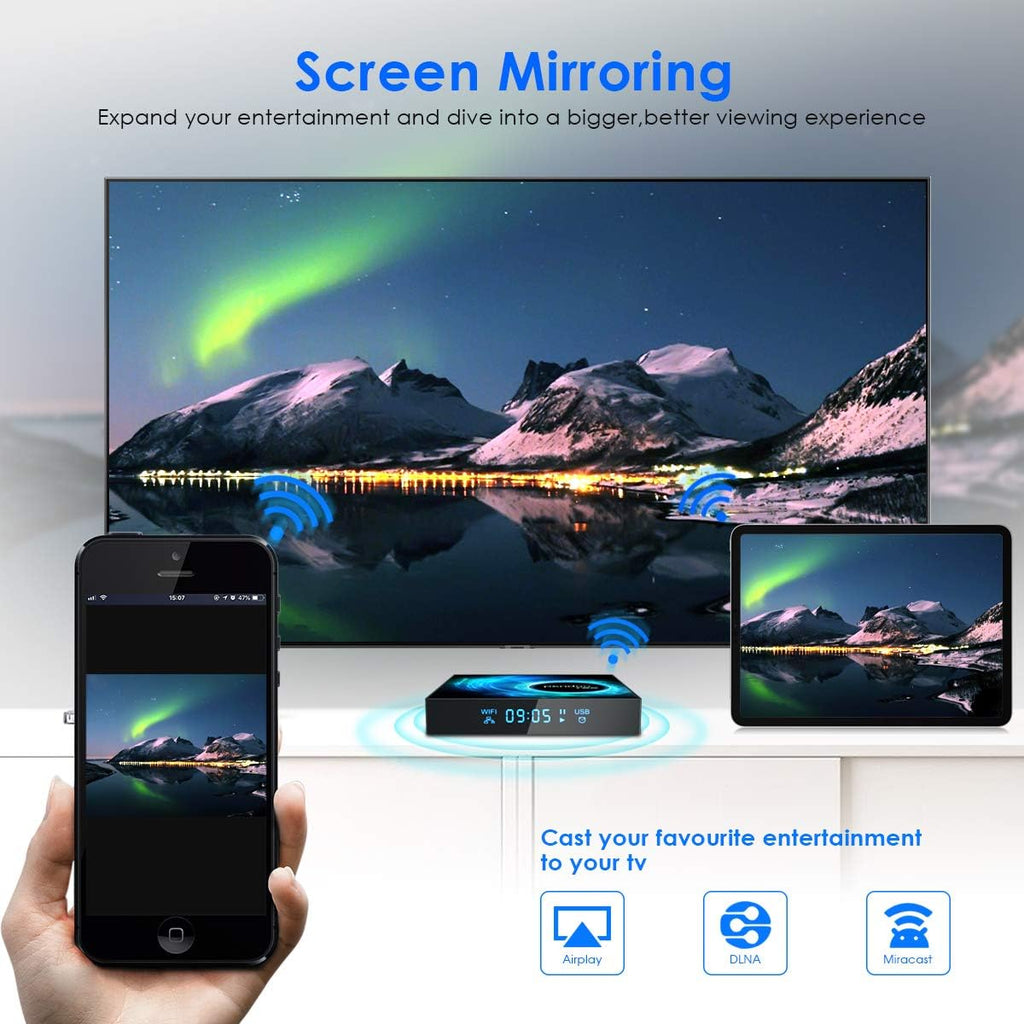 Android TV Box 4GB RAM 128GB ROM with Wireless Mini Keyboard, Quad-Core, Dual WiFi, 4K/6K USB 3.0 HDR, Pack of 2 W508