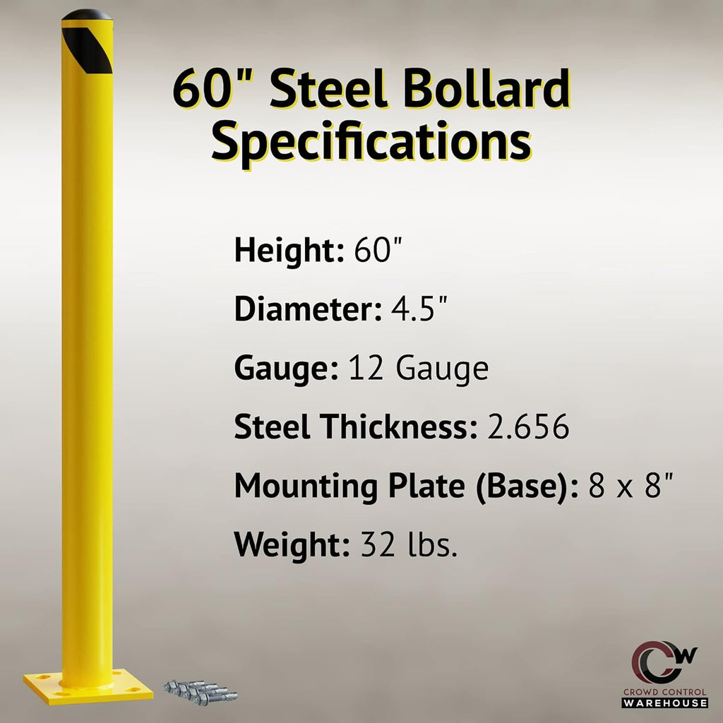 Yellow Powder Coated Steel Bollards, 36in x 4.5in S720025