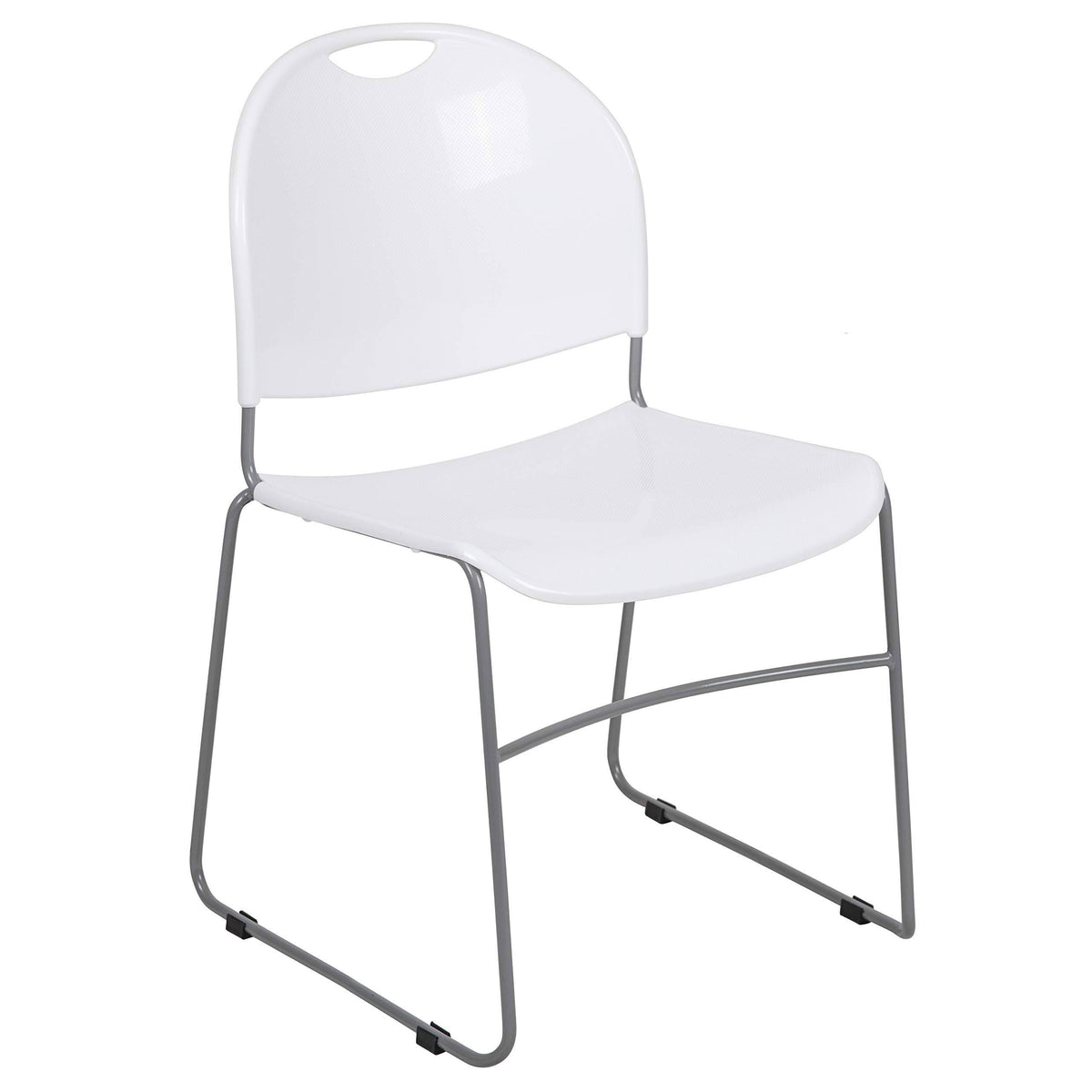 5 Pack White Ultra-Compact Stack Chair with Silver Powder Coated Frame V238576