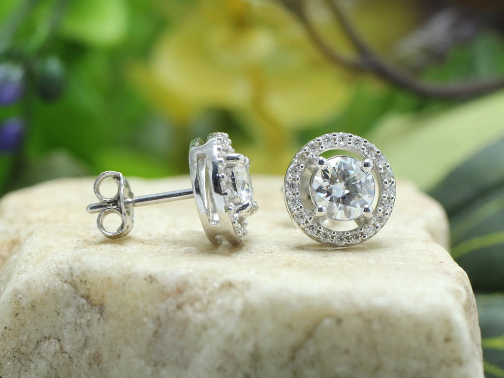 Moissanite Stud Earrings 1.20CT 5MM Lab Created Diamond 18K White Gold Over Sterling Silver D Color VVS1 Clarity Halo Studs Z28257