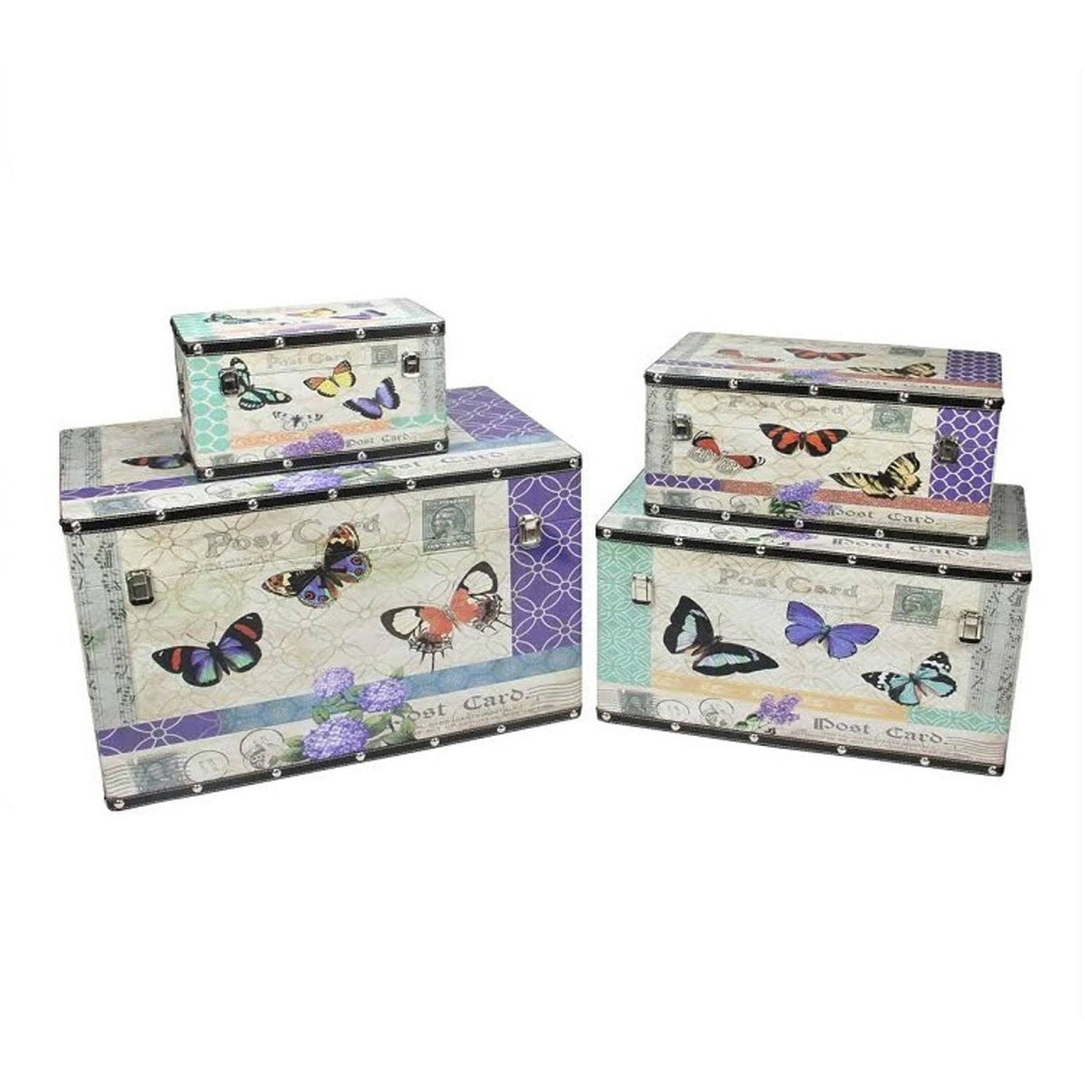 Set of 4 Wooden Butterfly Decorative Storage Boxes U8522