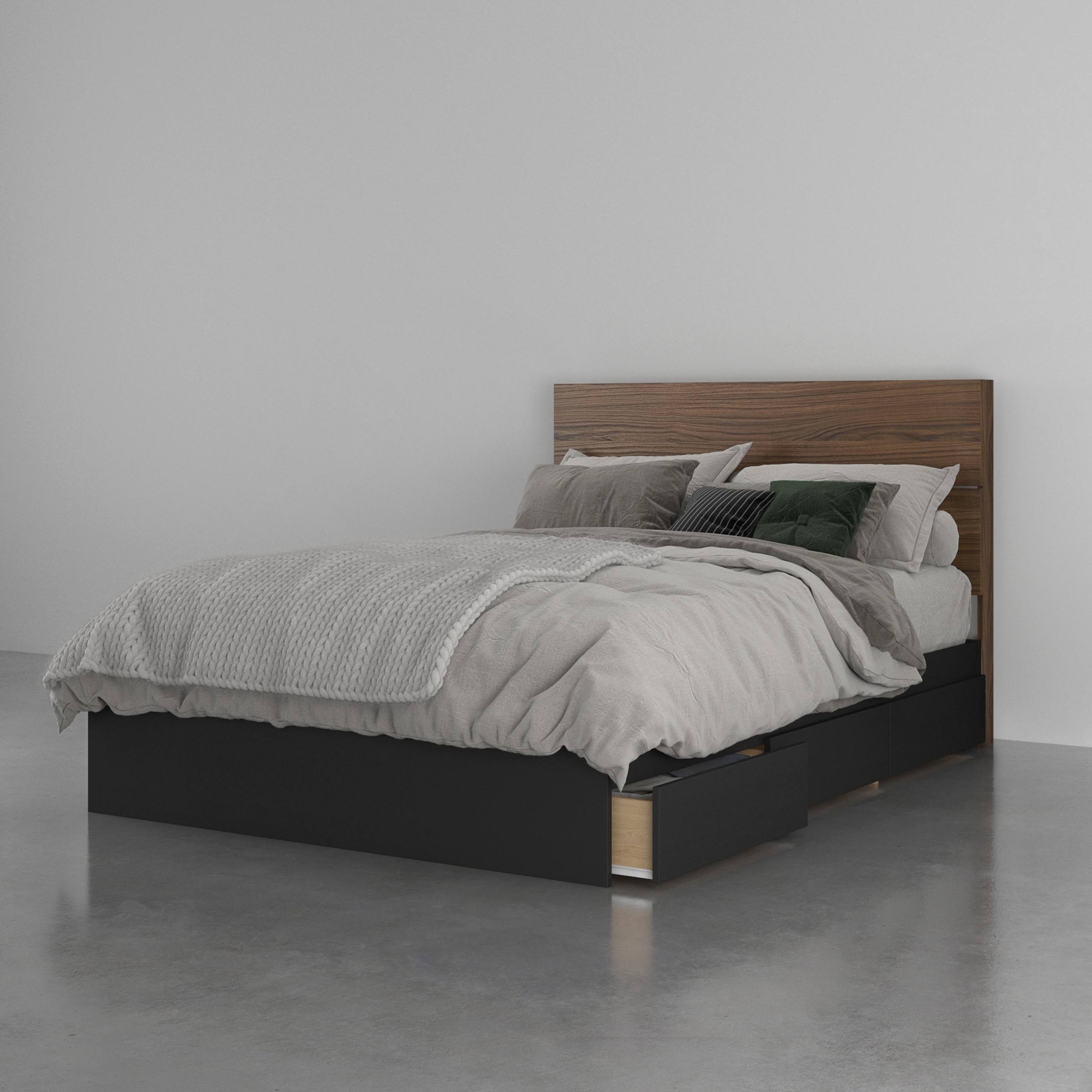 2 Piece Full Size Bedroom Set, Walnut and Black S371