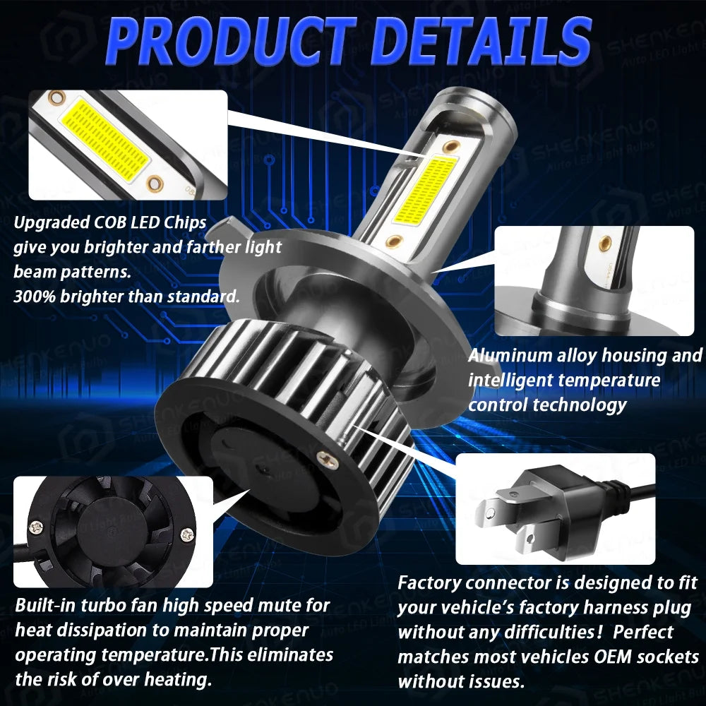 9003 H4 LED Headlight Bulbs 2pcs P3327