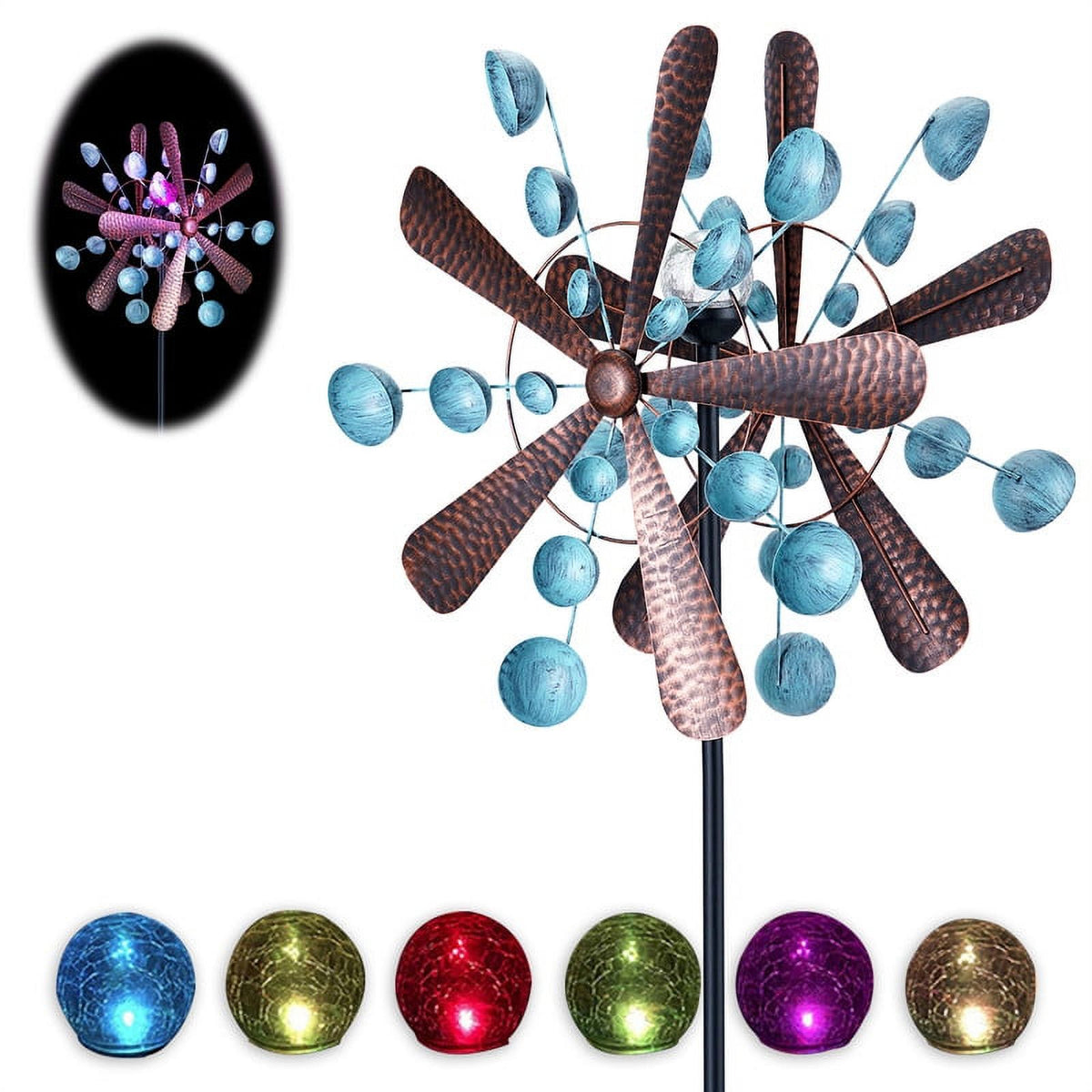 Blue&Brown 84 inch Solar-Powered Metal Wind Spinner U80941