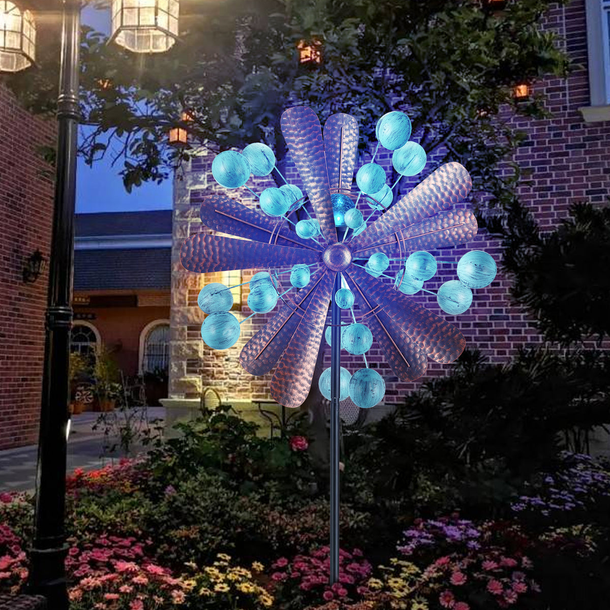 Blue&Brown 84 inch Solar-Powered Metal Wind Spinner U80941