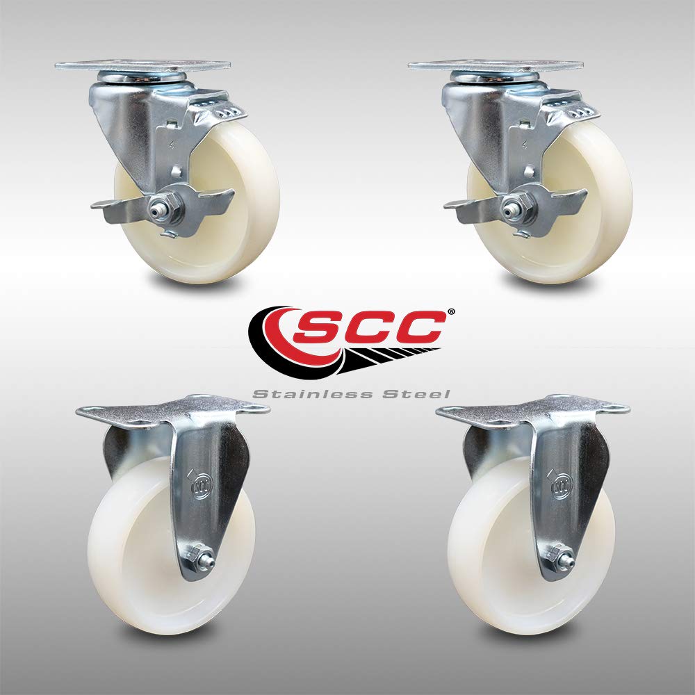 Swivel Caster with Top Locking Brake, 5 x 1.25 White Wheel, 300 lbs Capacity, Pack of 2 B892
