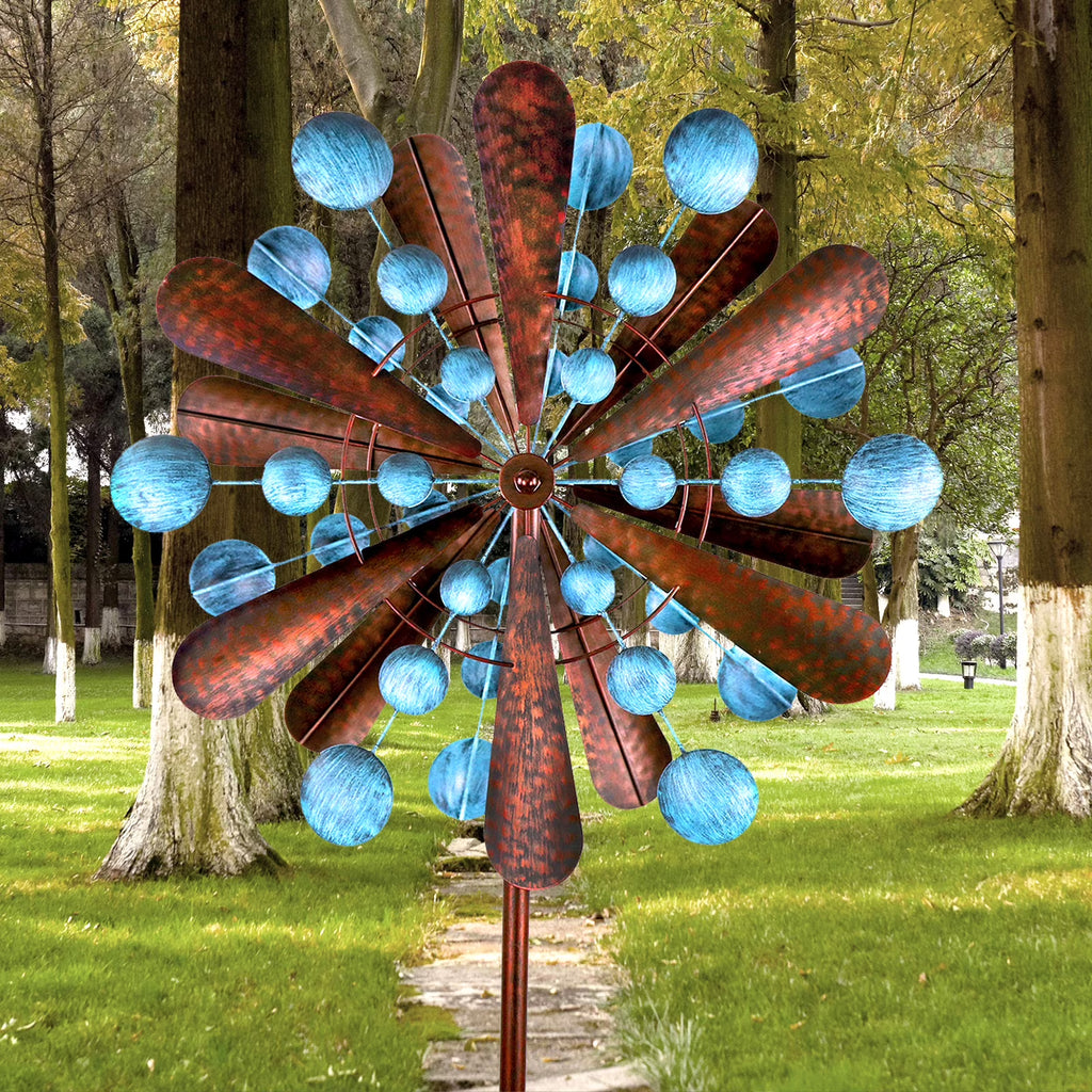 Blue&Brown 84 inch Solar-Powered Metal Wind Spinner U80941