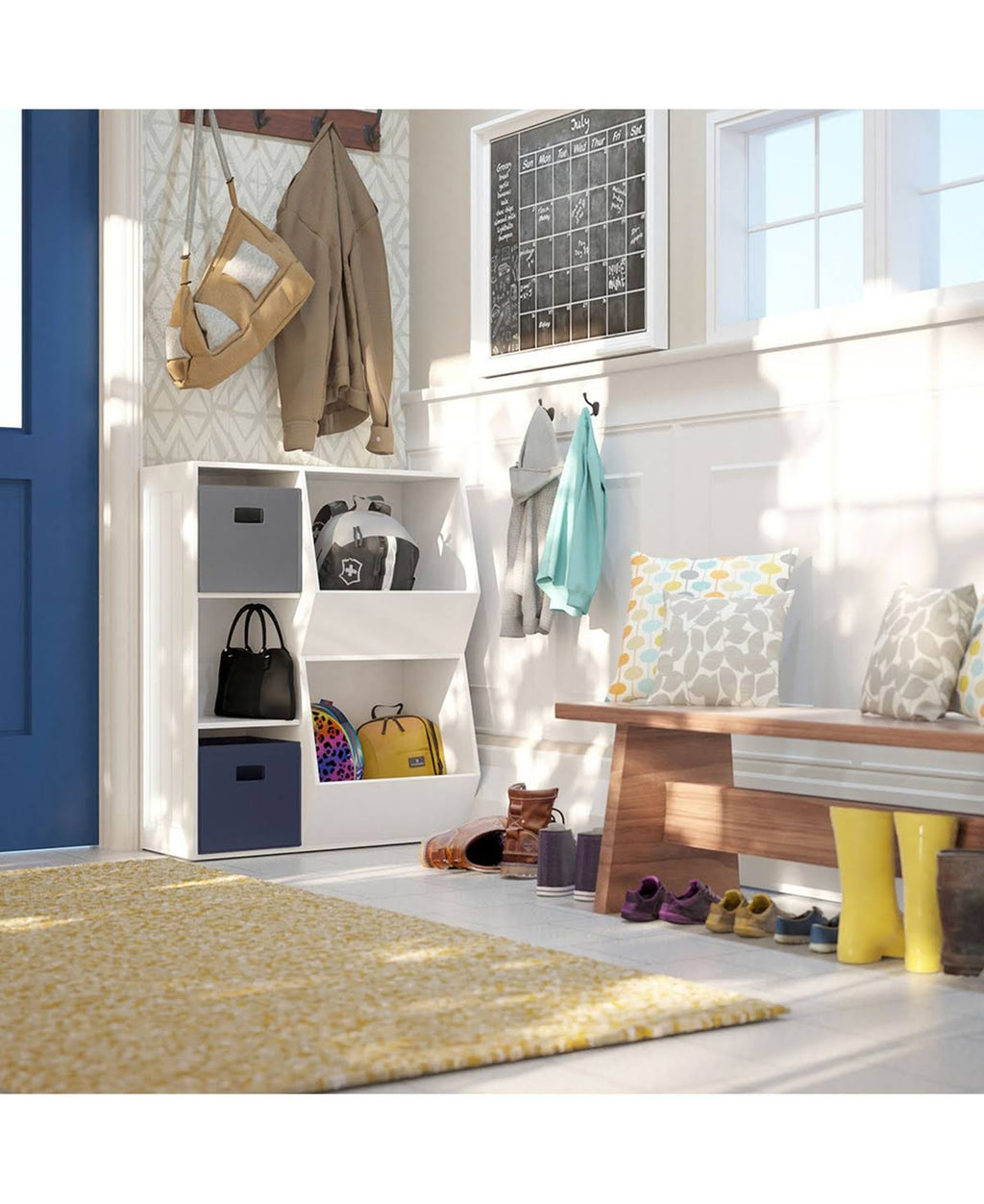 White 3-Cubby 2-Veggie Bin Floor Cabinet S810