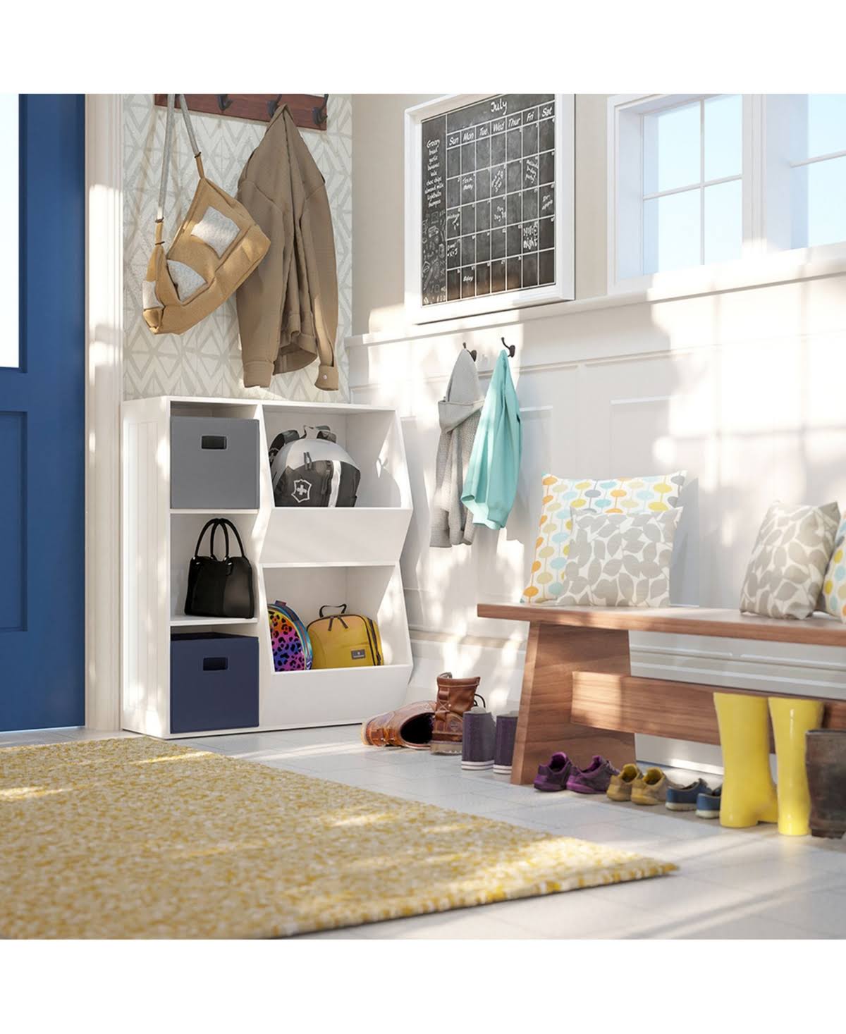 White 3-Cubby 2-Veggie Bin Floor Cabinet S810
