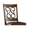 Wooden Armless Side Chair with Leather Seat, Rustic Walnut Brown, Pack of 2 C509007