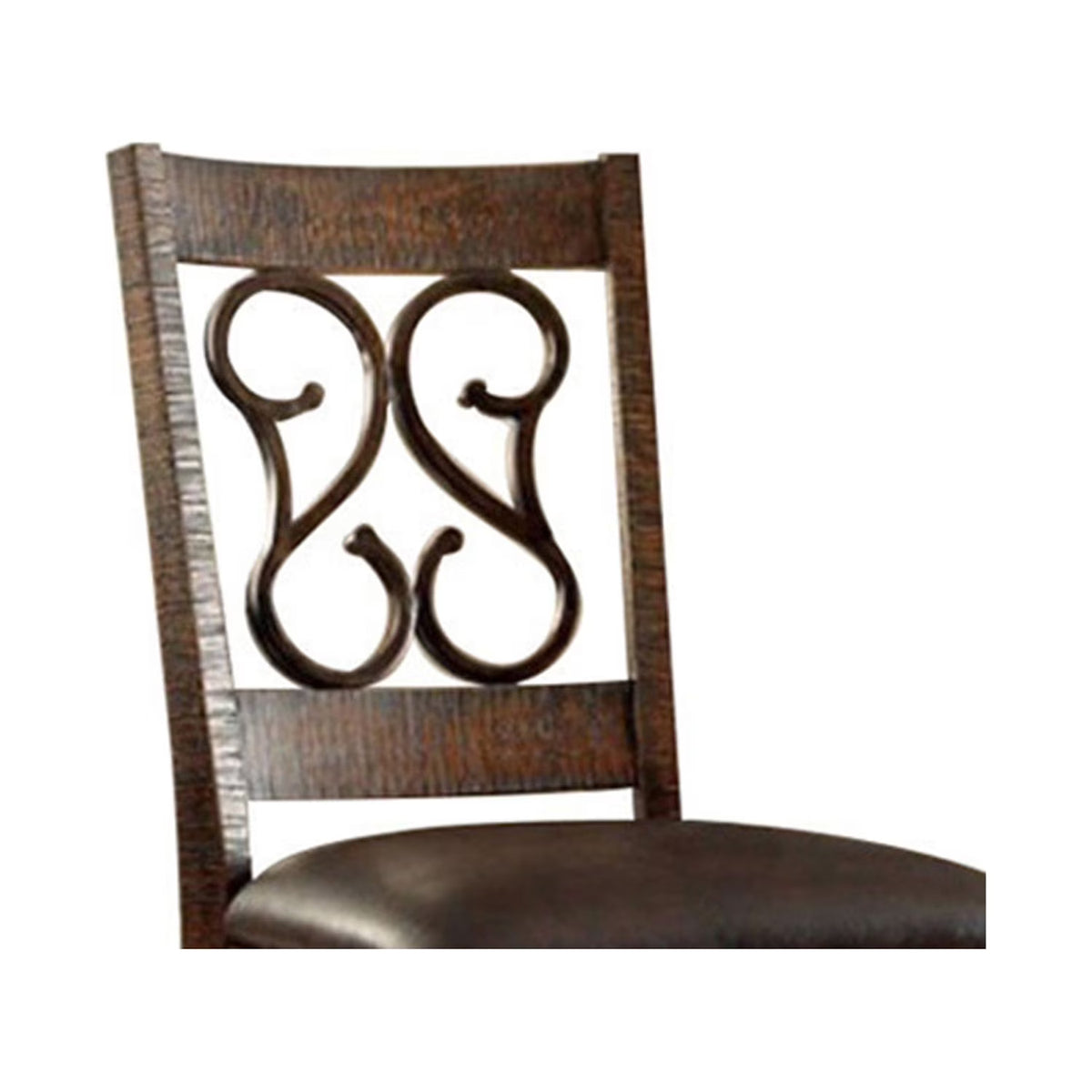 Wooden Armless Side Chair with Leather Seat, Rustic Walnut Brown, Pack of 2 C509007