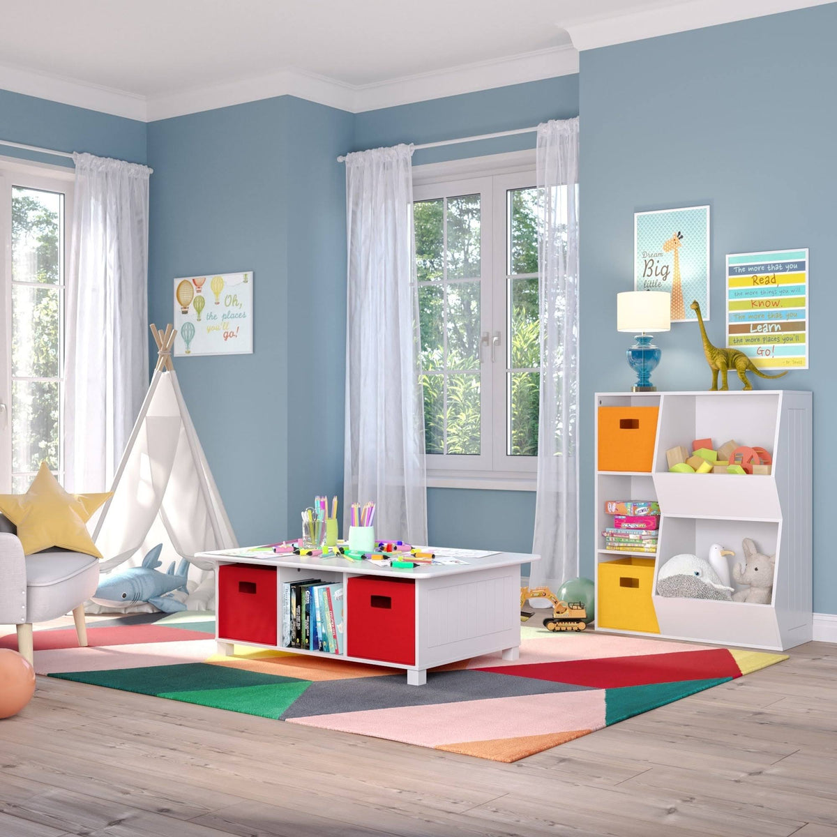 White 3-Cubby 2-Veggie Bin Floor Cabinet S810