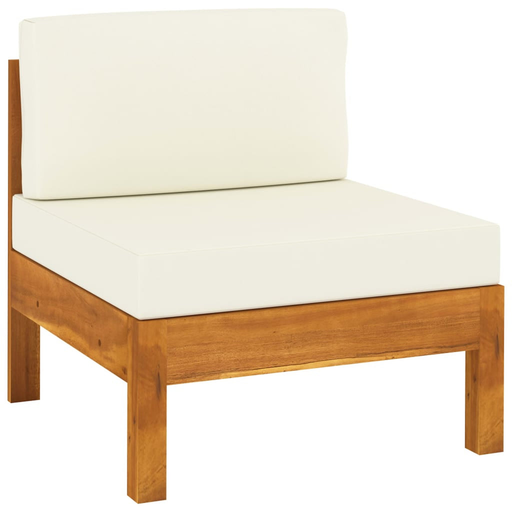 6 Piece Patio Lounge Set with Cream White Cushions Acacia Wood Outdoor Sectional Set E378