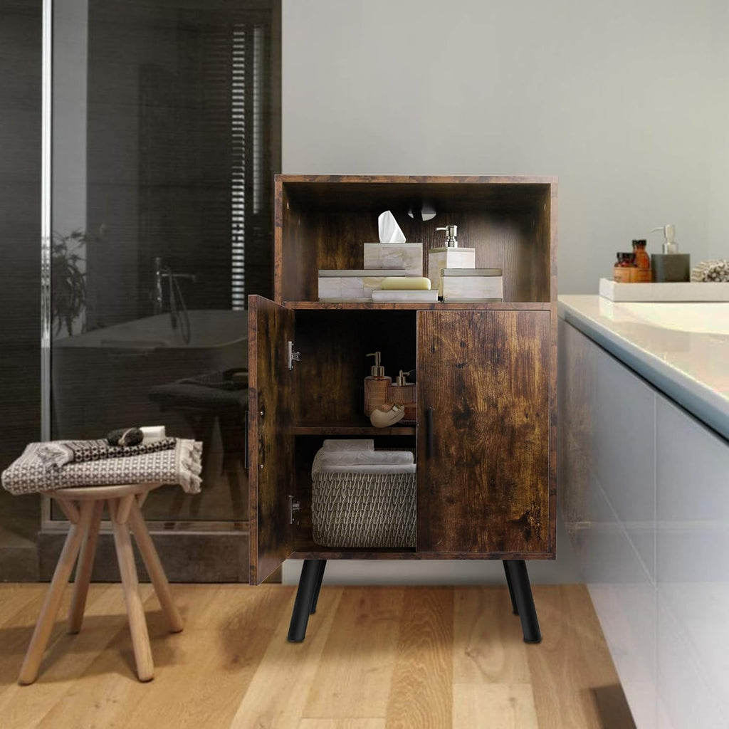 Mid-Century Wood Bookshelf with Doors U632575