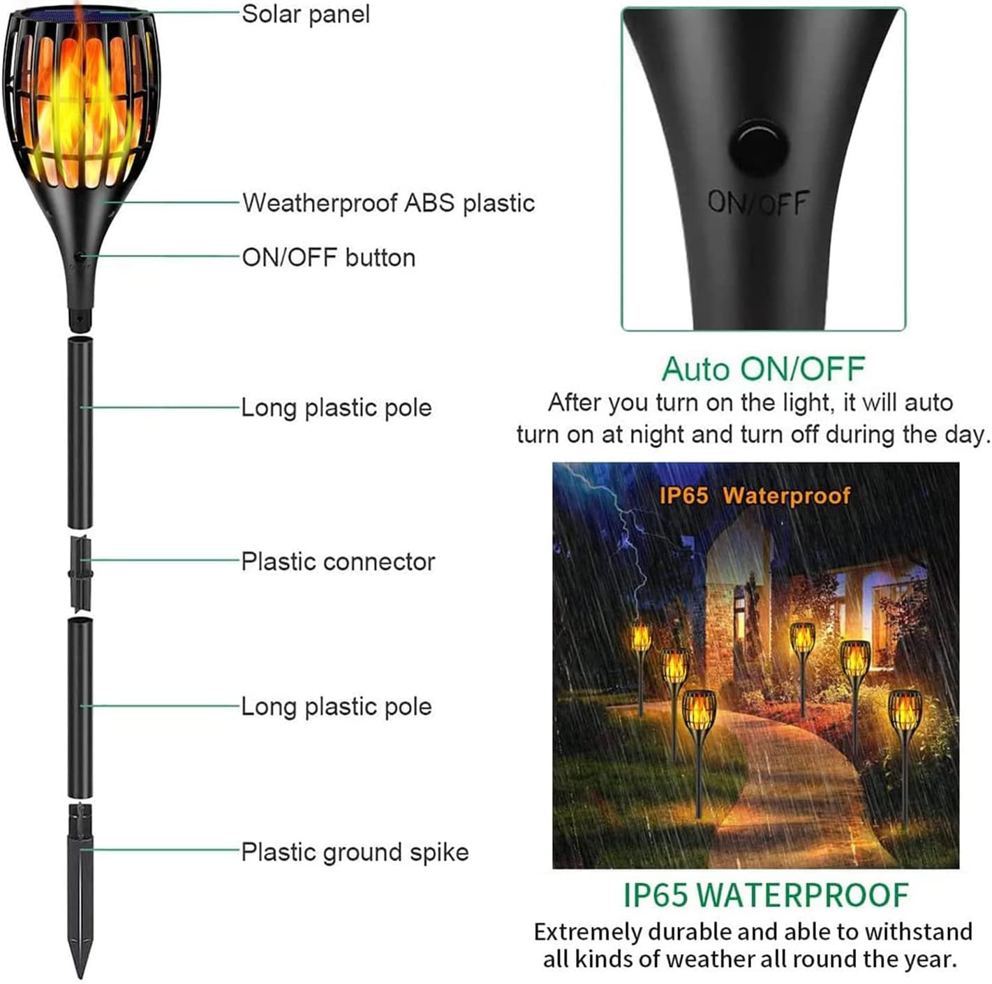 Solar Torch Lights with Flickering Flames N1491