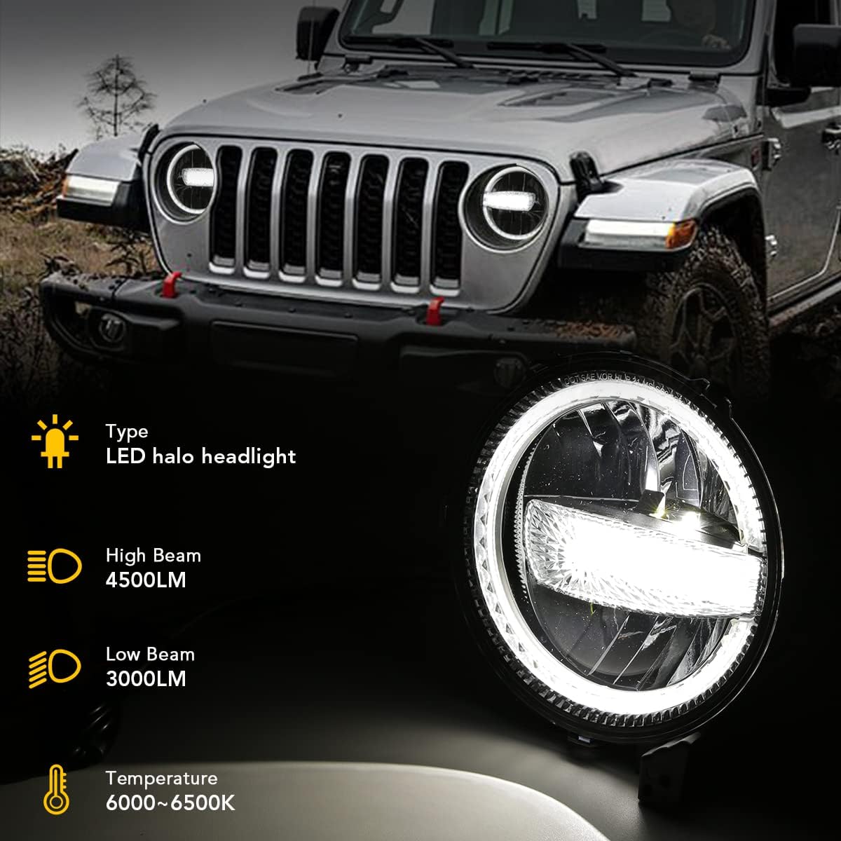 9 Inch Round LED Headlights with DRL High Low Beam K687