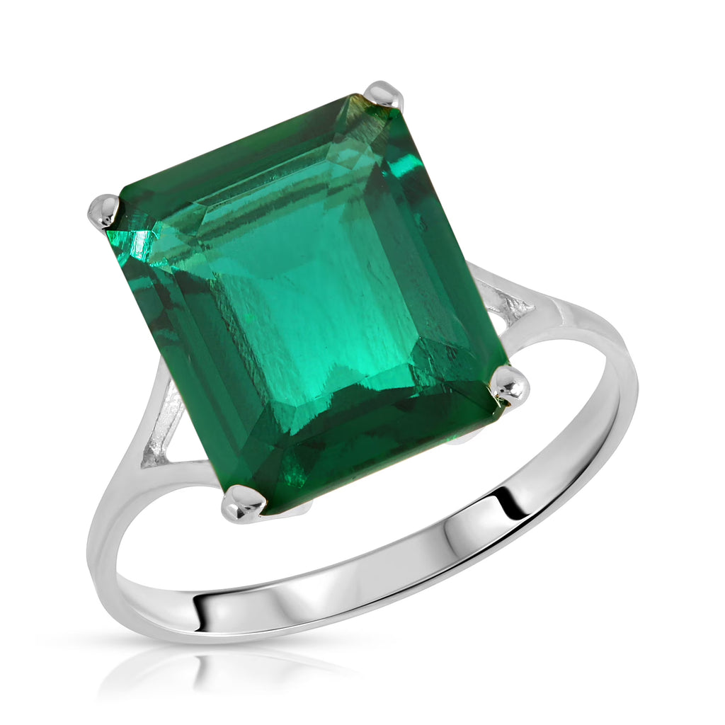 14K Solid White Gold Emerald Solitaire Ring I824183