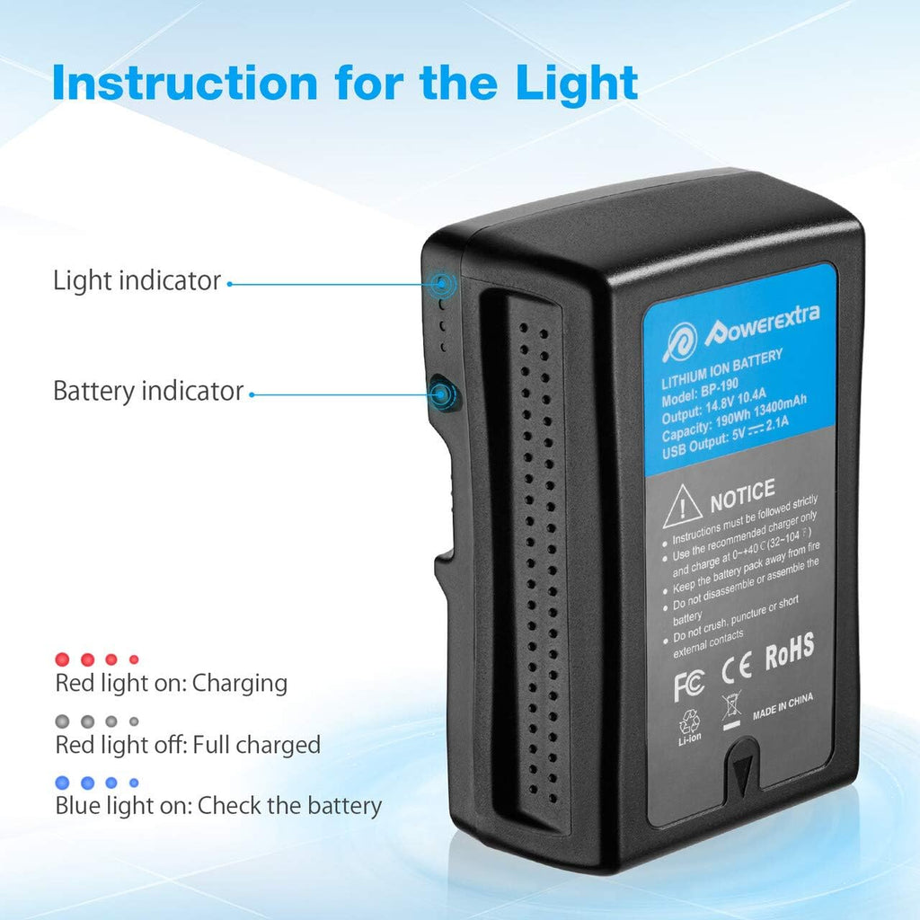 190Wh V Mount V-Lock Battery with D-Tap Output Cable and D-Tap Charger H53614