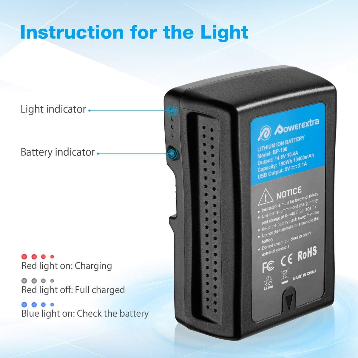 190Wh V Mount V-Lock Battery with D-Tap Output Cable and D-Tap Charger H53614
