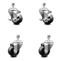 3 inch Phenolic Wheel Swivel Threaded Stem Caster Set 2 Brakes C2181