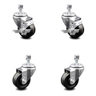 3 inch Phenolic Wheel Swivel Threaded Stem Caster Set 2 Brakes C2181