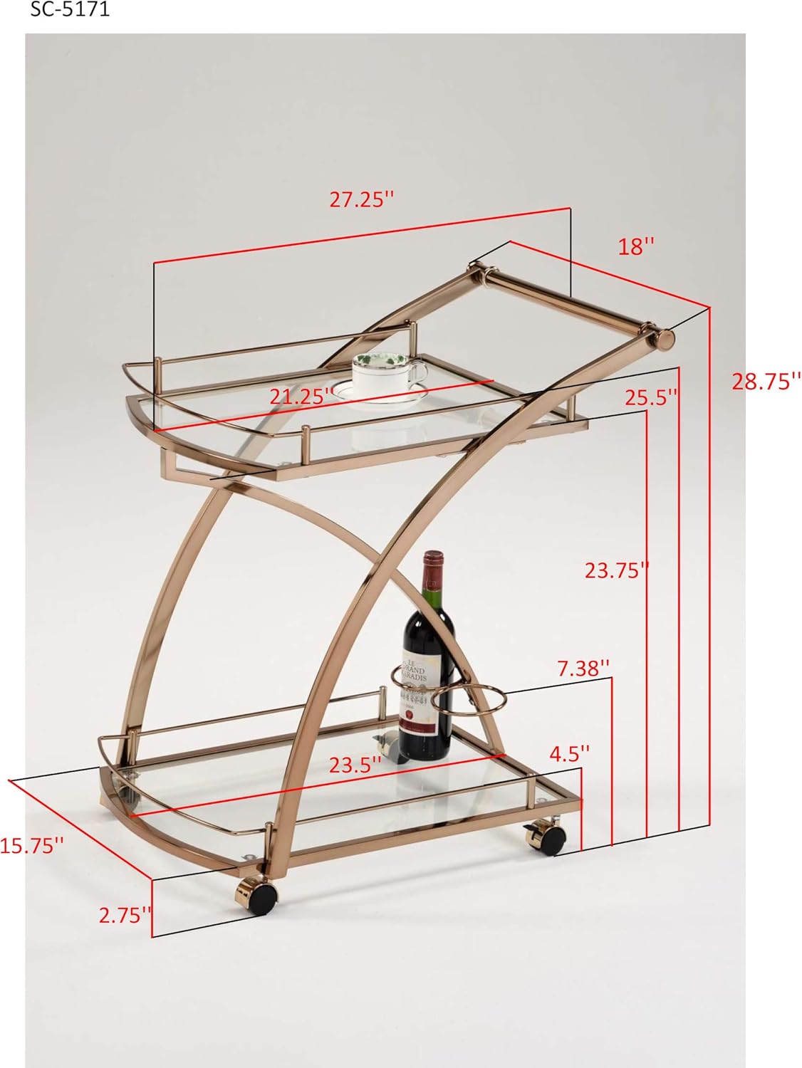 Gold Rolling Bar Serving Cart C2295
