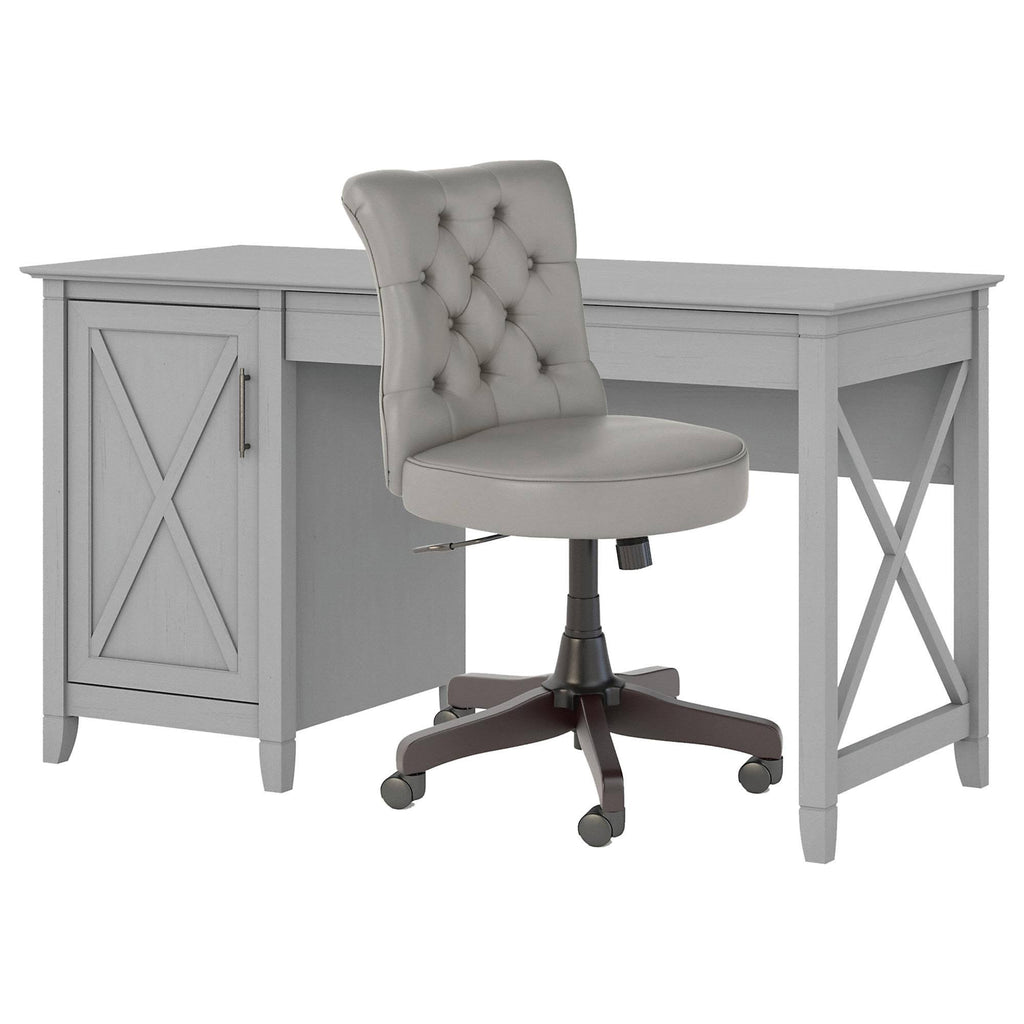 54W Computer Desk with Storage and Mid Back Tufted Office Chair in Cape Cod Gray A3873