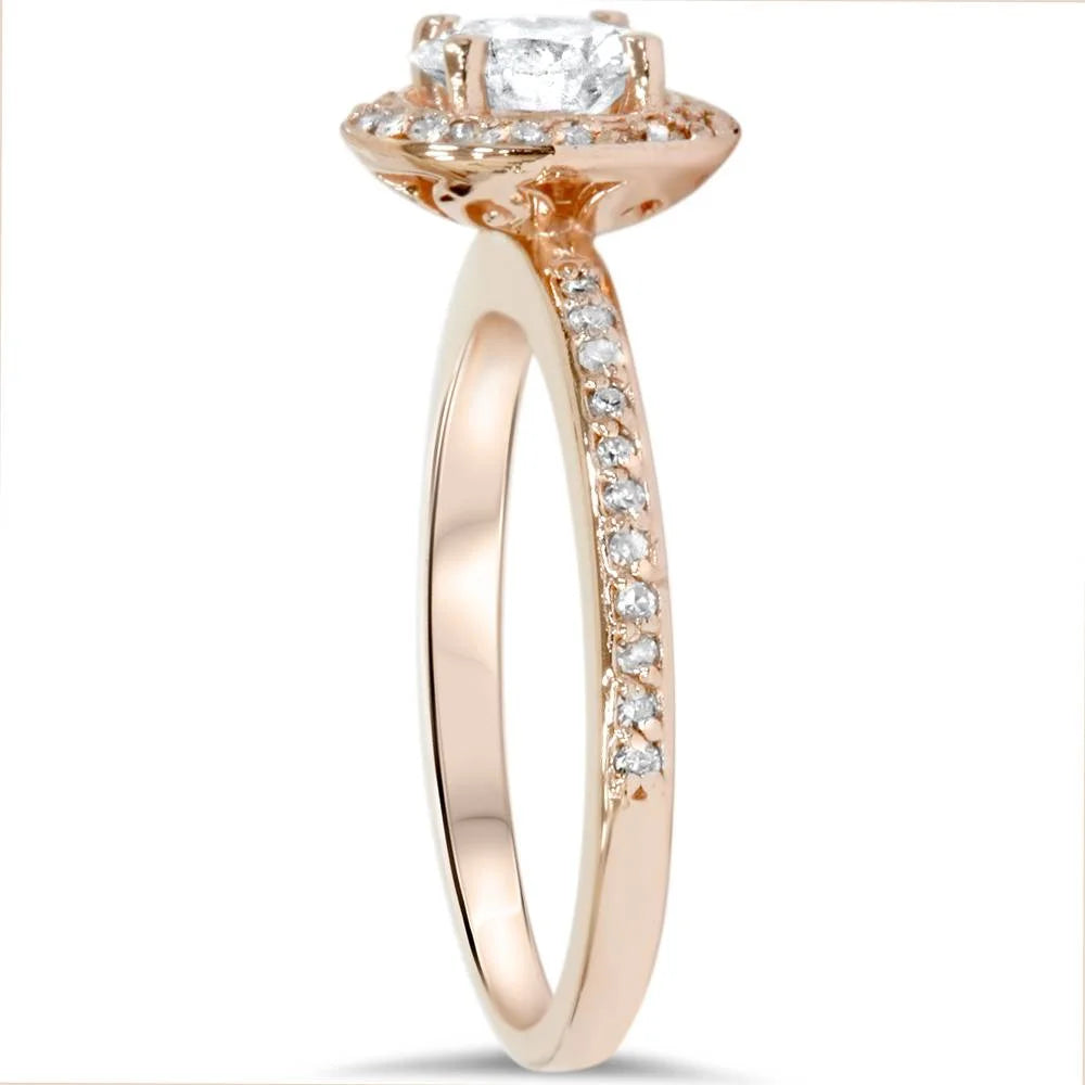 1ct Cushion Halo Diamond Engagement Ring 14K Rose Gold M862