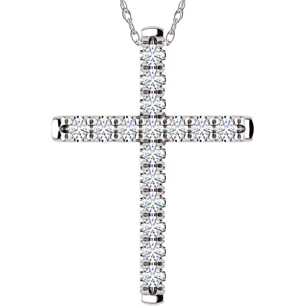 14k White Gold Diamond Cross Pendant Necklace X937