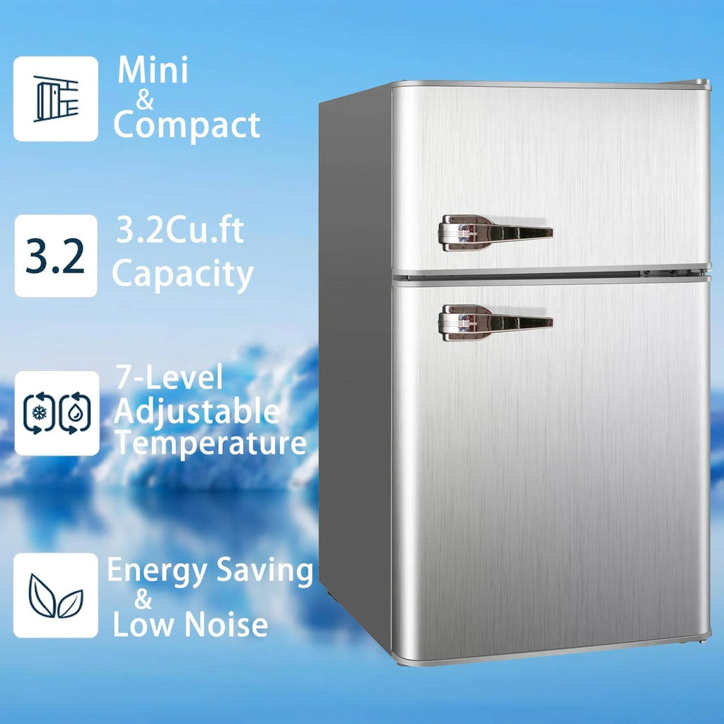 3.2 Cu.ft Double Door Compact Refrigerator with Removable Glass Shelves F4958