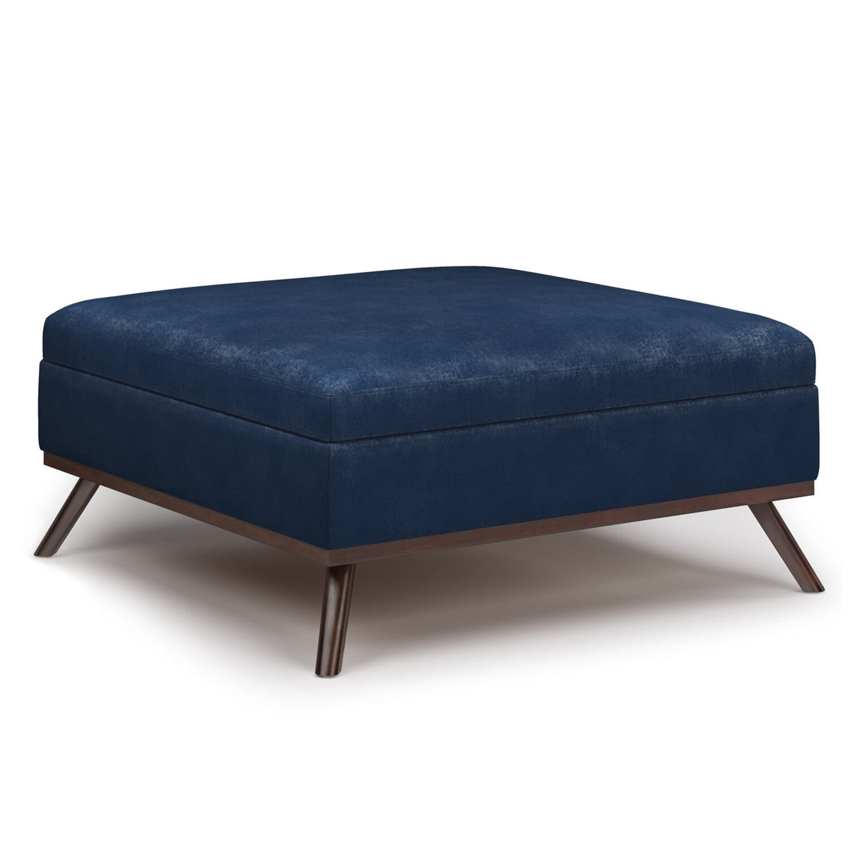 Distressed Dark Blue Faux Leather Square Coffee Table Storage Ottoman M4646