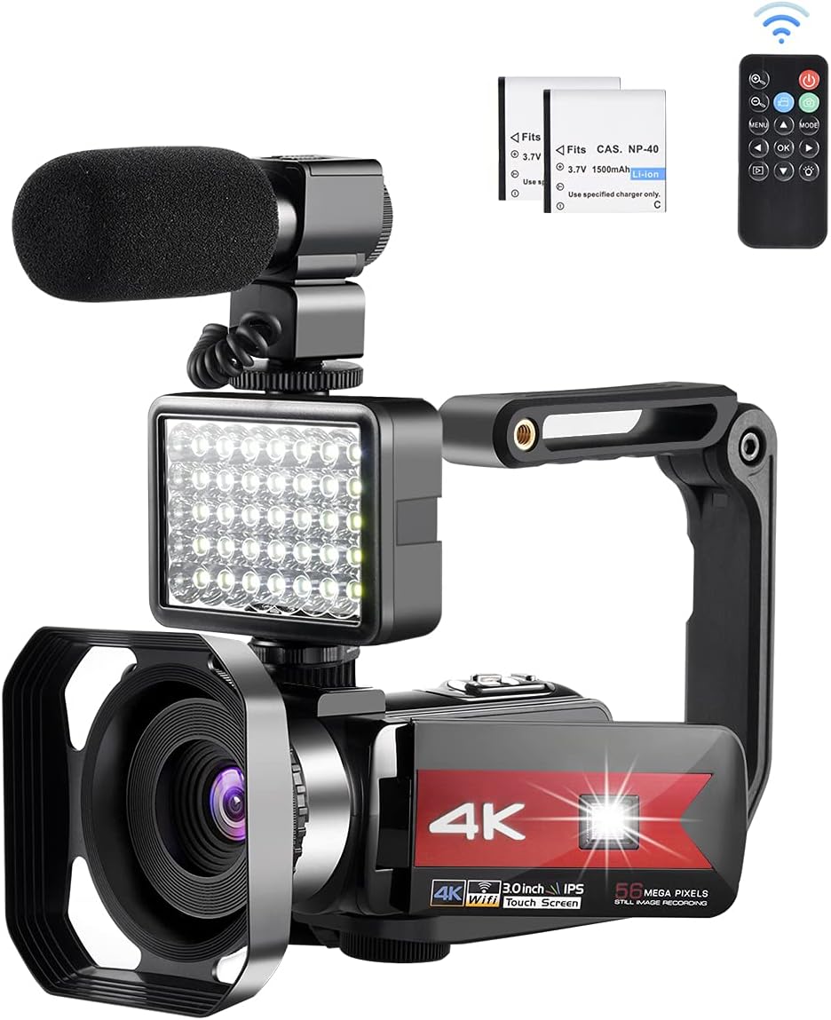 4K Camcorder with LED Light and Microphone, Blue O692039