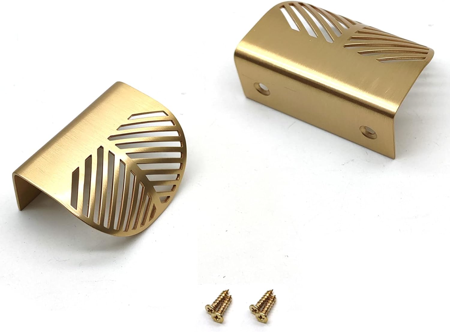 Gold Brass Leaf Shaped Cabinet Pulls 6pcs 2.36 Length 1.54 Hole Centers with Mounting Screws R832357
