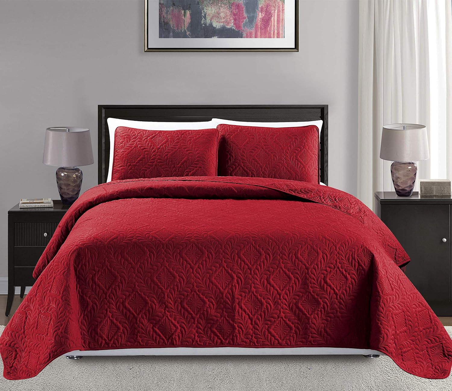 3pc King/California King Oversized Diamond Bedspread Bed Cover Solid Beige S61737
