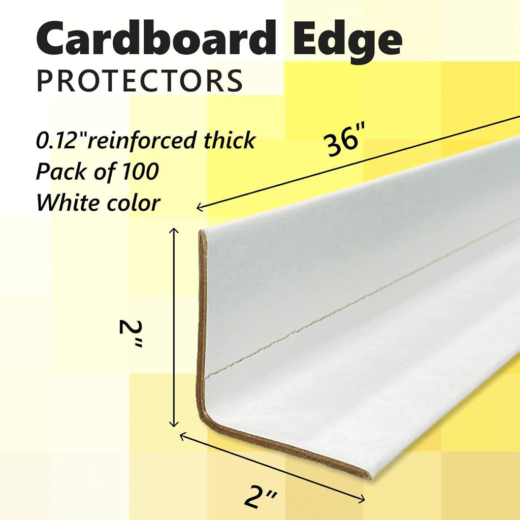 Cardboard Edge Protector 2” X 2” X 36”, Pack of 100 – White Kraft Corner Protectors for Shipping – Pallet Edge Protector S4819