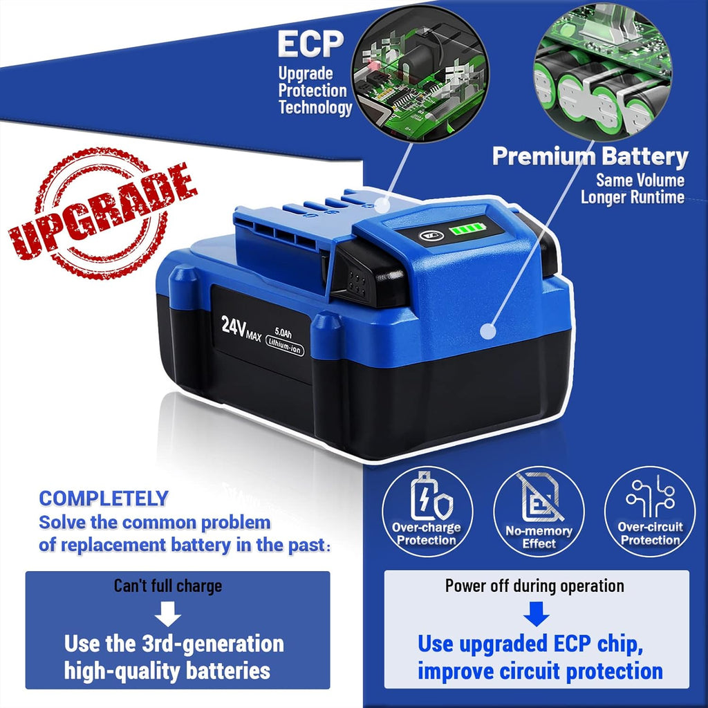 24V 5.0Ah Lithium Ion Cordless Tools Battery Pack of 2 Y420659