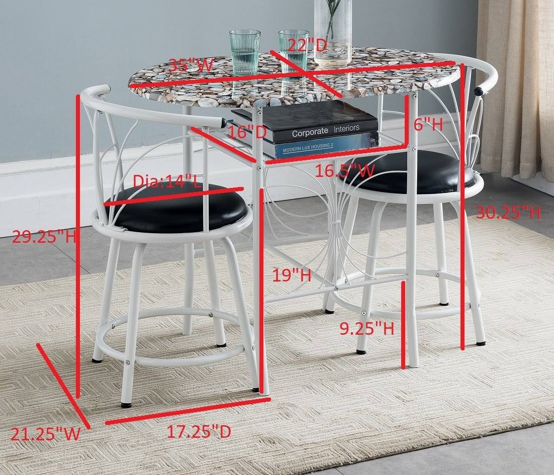 3 Piece Pub Set White Metal Frame Wood Top Table with Storage 2 Faux Leather Stools V653577
