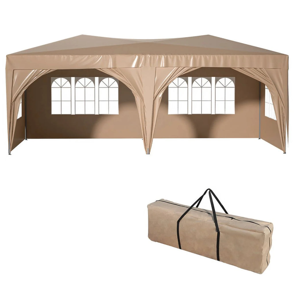 Beige 10 x 20 ft Pop Up Canopy Tent with 6 Removable Sidewalls & Carry Bag J523874