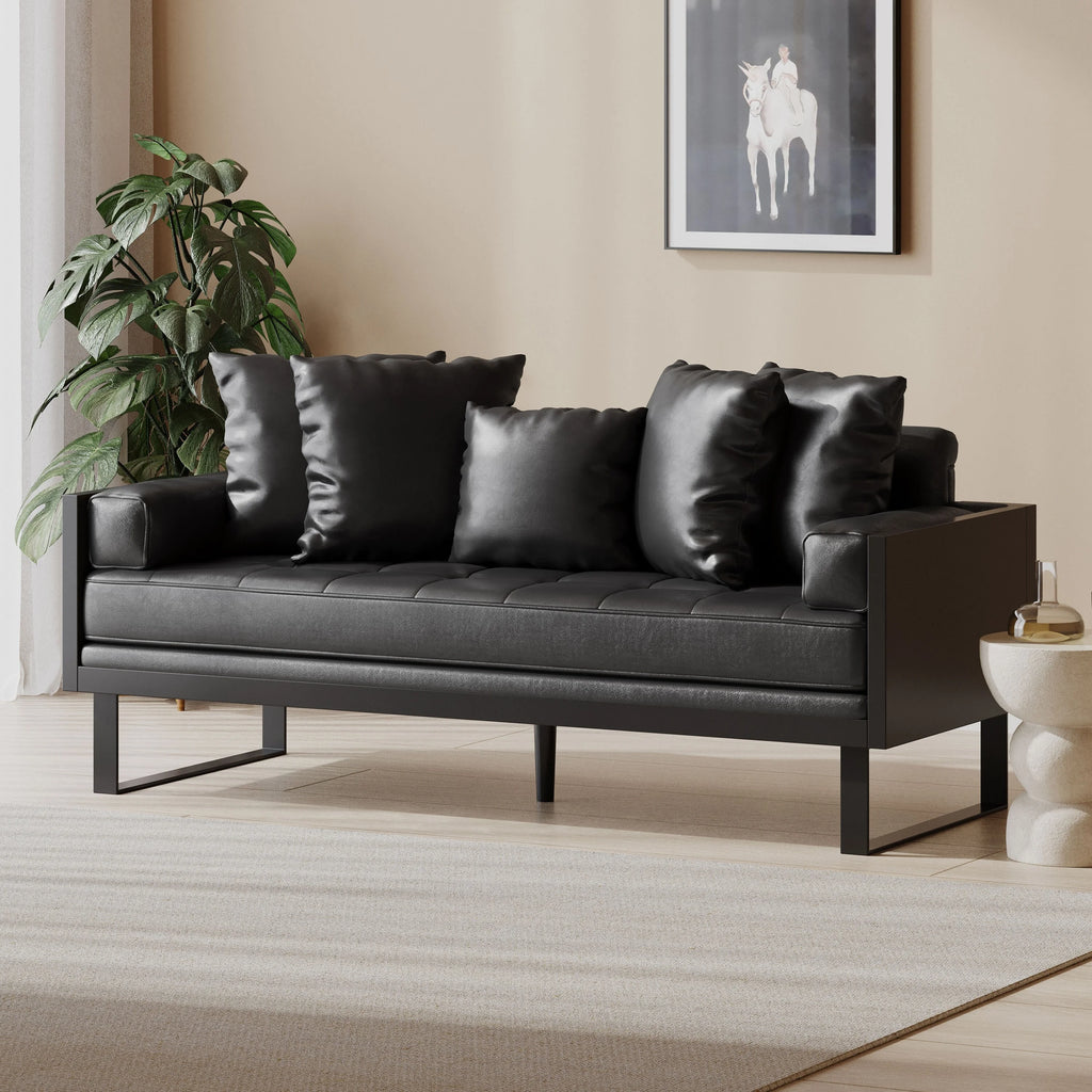 Oversized Faux Leather Loveseat with Accent Pillows N32089