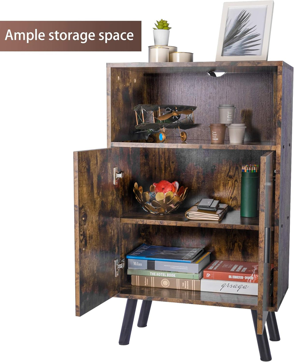 Mid-Century Wood Bookshelf with Doors U632575